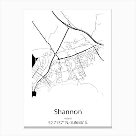 Shannon,Ireland Minimalist Map Canvas Print