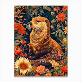 Otter In Flowers Inspired by William Morris Canvas Print