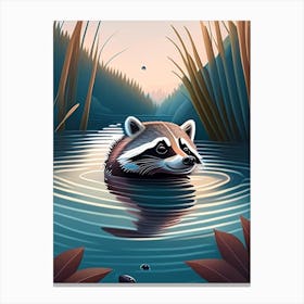 Raccoon Swimming In River With Ripples Canvas Print