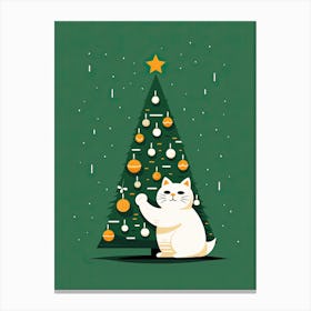 Christmas Tree and White Cat Canvas Print