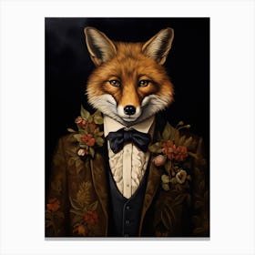 Fox Portrait With Rustic Flowers 6 Canvas Print