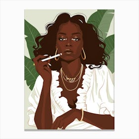 Illustration Of A Woman Smoking A Cigarette Canvas Print