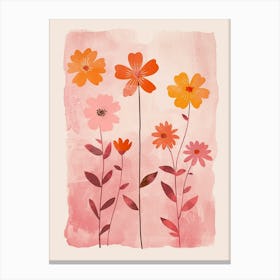 Set Of 4 Simple Hand Drawn Daisies On Pink Paper 4 Canvas Print