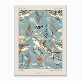 Pastel Carpet Shark Watercolour Seascape Pattern 4 Poster Canvas Print
