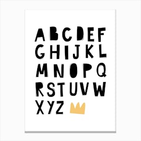 Abc Scandi Kids Alphabet With Crown Canvas Print
