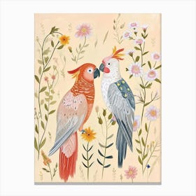 Folksy Floral Animal Drawing Cockatoo Canvas Print