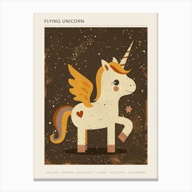 Unicorn Pegasus With Wings Cute Kids Muted Pastel 3 Poster Canvas Print