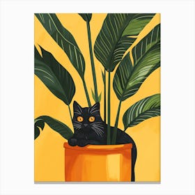 Black Cat In Pot Canvas Print