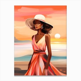 Illustration of an African American woman at the beach 123 Canvas Print