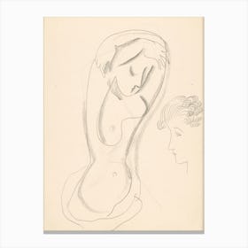 Woman With Raised Hands And Sketch Of Female Profile, Mikuláš Galanda Canvas Print