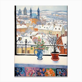 The Windowsill Of Prague   Czech Republic Snow Inspired By Matisse 1 Canvas Print