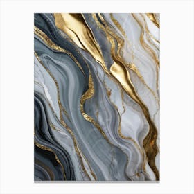 Abstract Marble Artwork Featuring Sinuous Gold And Silver Waves Flowing Amidst A Swirling Ocean Of V (6) Canvas Print