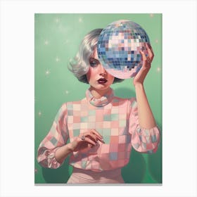 Woman With White Hair Holding A Disco Ball Canvas Print