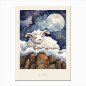 Baby Sheep Sleeping In The Clouds Nursery Poster Canvas Print