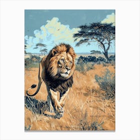 African Lion Relief Illustration Hunting 2 Canvas Print