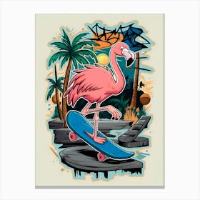 Flamingo Skateboard Canvas Print