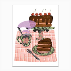 Afternoon tea time with chocolate cake Canvas Print