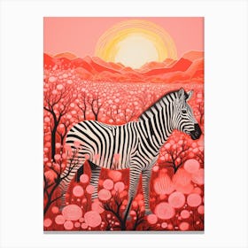 Pink Plants & Flowers Zebra 3 Canvas Print