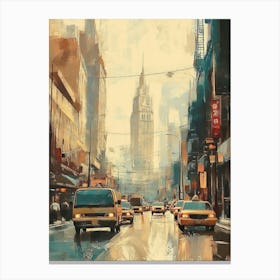 Painting Of City Street View In Vintage Retro Style 1 Canvas Print