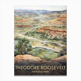 Theodore Roosevelt National Park Watercolour Vintage Travel Poster 3 Canvas Print