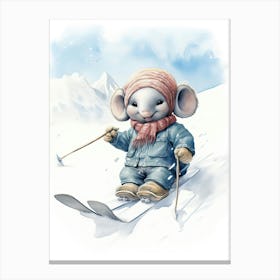 Elephant Painting Skiing Watercolour 3 Canvas Print
