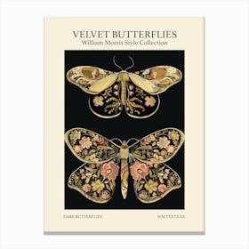Velvet Butterflies Collection Dark Butterflies William Morris Style 2 Canvas Print
