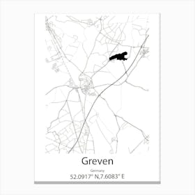 Greven,Germany Minimalist Map Canvas Print