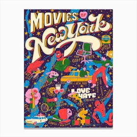 Movies of New York illustrated map Canvas Print