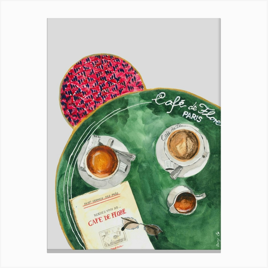 Paris Café Table Canvas Print by Anny Liedloff