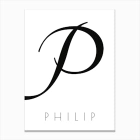 Philip Typography Name Initial Word Canvas Print
