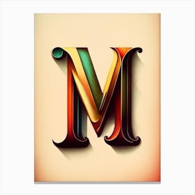 M, Letter, Alphabet Retro Drawing 1 Canvas Print