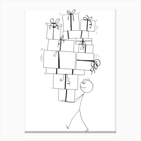 Stick Figure Carrying Gifts.. Canvas Print