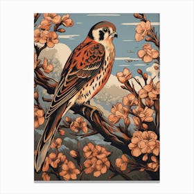 Vintage Bird Linocut American Kestrel 5 Canvas Print