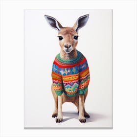 Baby Animal Wearing Sweater Kangaroo 1 Canvas Print