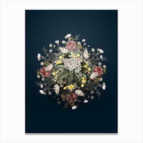 Vintage Shipova Flower Wreath on Teal Blue n.1527 Canvas Print