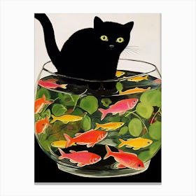 A Black Cat And Goldfish In A Bowl Illustration Matisse Style 2 Canvas Print
