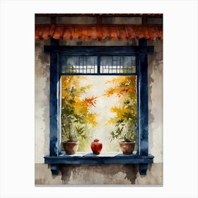 Window With Potted Plants Canvas Print