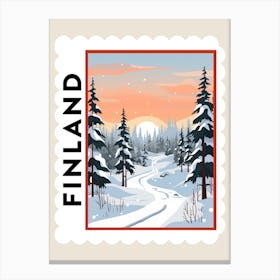 Retro Winter Stamp Poster Lapland Finland 4 Canvas Print