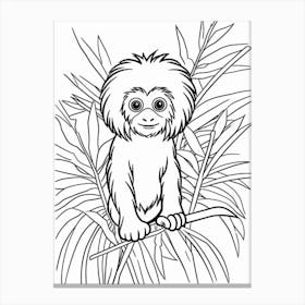 Line Art Jungle Animal Golden Lion Tamarin 2 Canvas Print