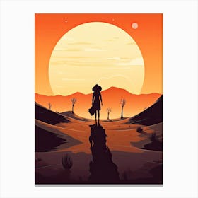 Cowgirl Riding A Horse In The Desert Orange Tones Illustration 14 Canvas Print