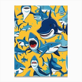 Sharks On Yellow Background Canvas Print