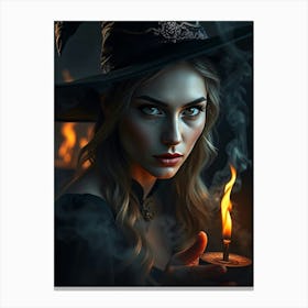 Witch Holding A Candle Canvas Print