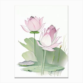 Lotus Flowers In Park Pencil Illustration 7 Canvas Print