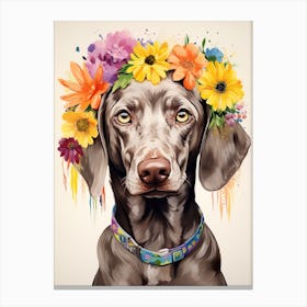 Weimaraner Portrait With A Flower Crown, Matisse Painting Style 2 Canvas Print