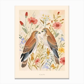 Folksy Floral Animal Drawing Flacon 2 Poster Canvas Print