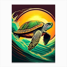 Sea Turtle In Motion, Sea Turtle Retro 1 Canvas Print
