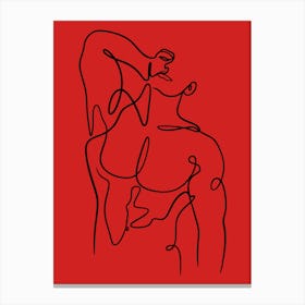 Line Man'S Body In Red Background Canvas Print
