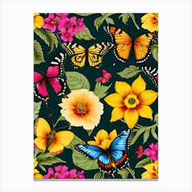 Seamless Pattern With Butterflies And Flowers 19 Canvas Print