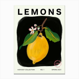 Lemons Fruit Kitchen Typography Canvas Print