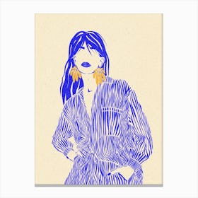 Woman In Blue 2 Canvas Line Art Print